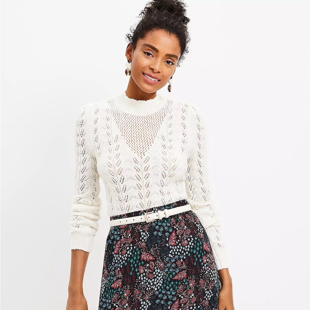 LOFT Pointelle Puff Sleeve Sweater | M